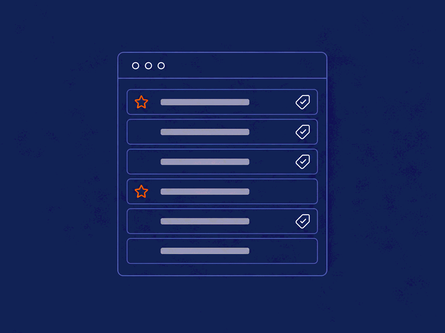 Wireframe of an entry list with starred favorites and entries marked as used.