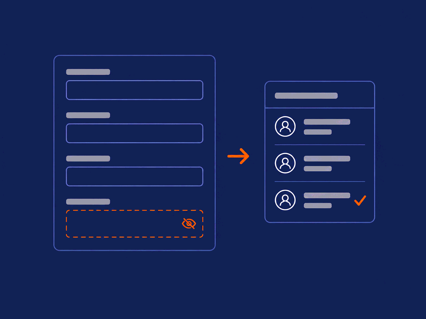 Wireframe of a form with a hidden subscribe field feeding a mailing list in the background.
